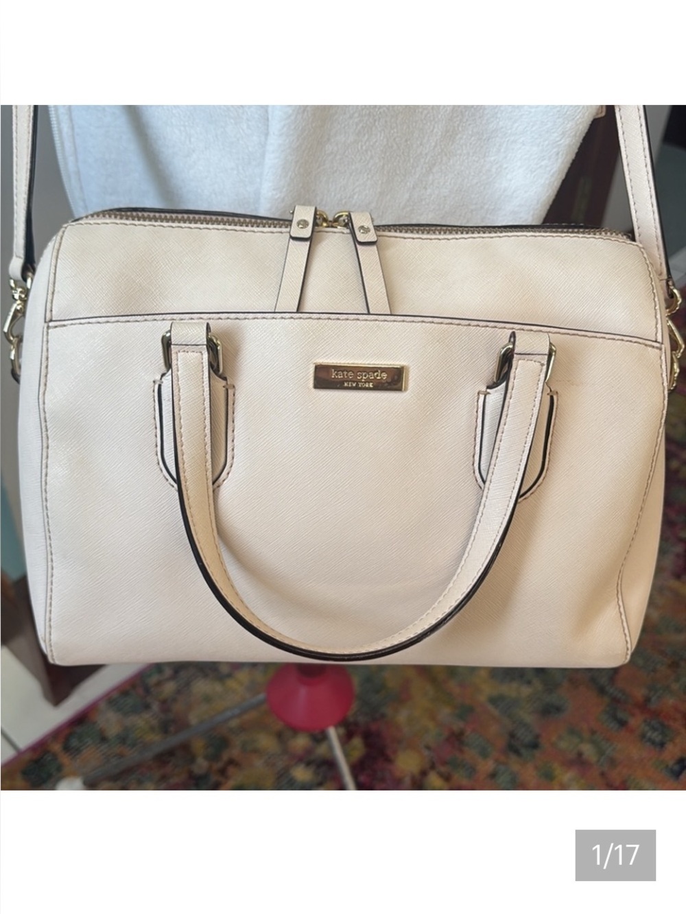 Kate Spade  Pink Satchel Crossbody bag  Saffiano leather  light pink Silvertone